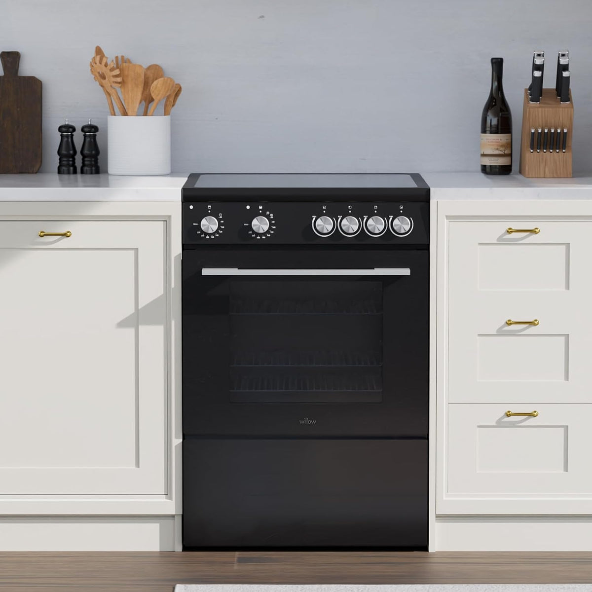Freistehender Elektroherd Mit Einem Backofen 68L 4 Glaskeramik-Kochzonen Schwarz