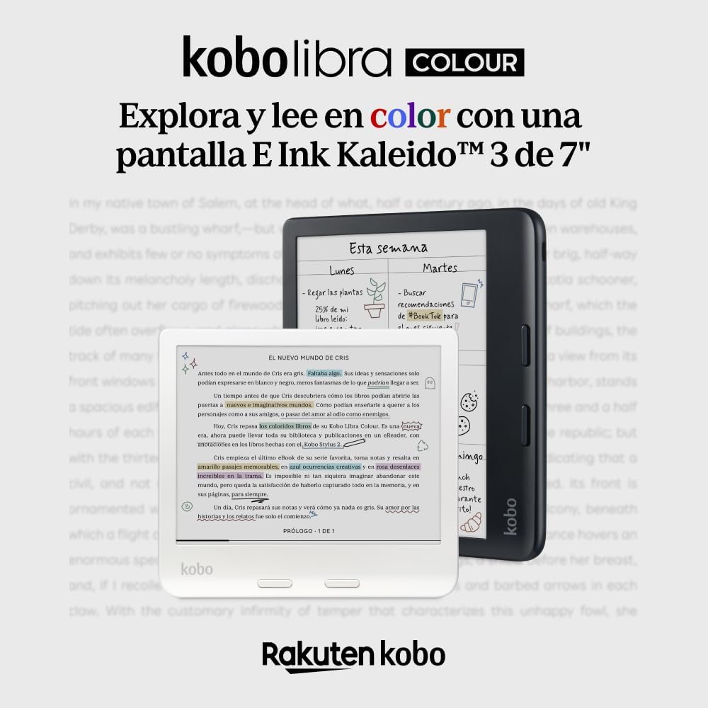 Kobo Libra Color | eReader | 7 Zoll blendfreie Farbe E Ink Kaleido™ 3 Display | Dunkelmodus-Option | Hörbücher | wasserdicht | Schwarz