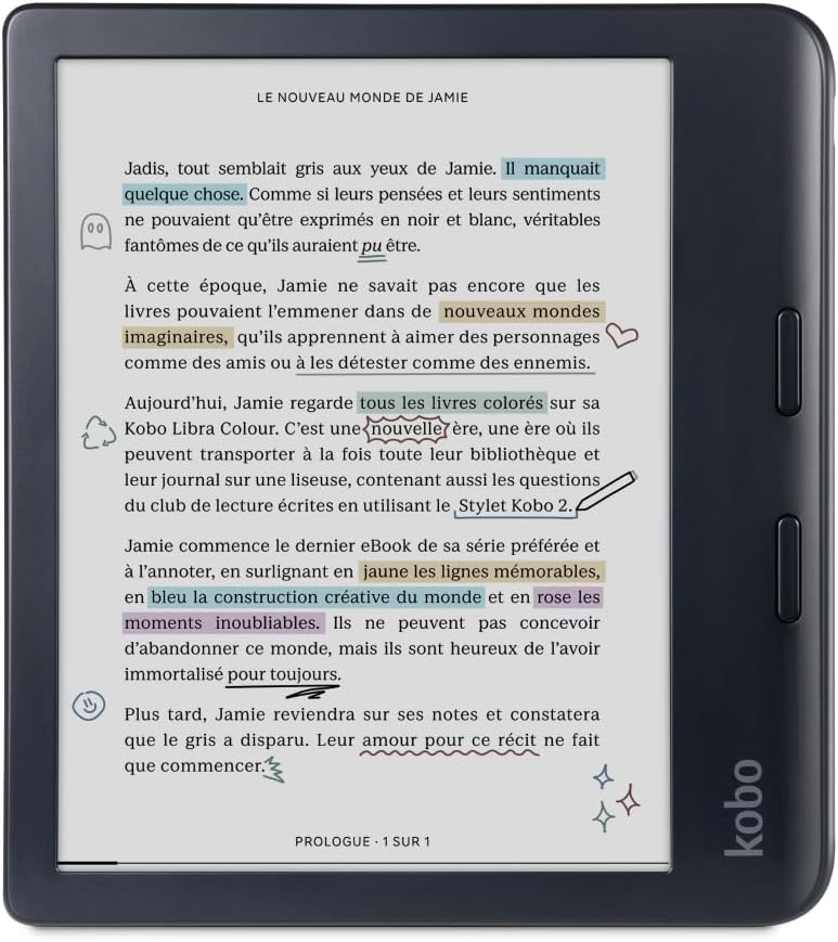 Kobo Libra Color | eReader | 7 Zoll blendfreie Farbe E Ink Kaleido™ 3 Display | Dunkelmodus-Option | Hörbücher | wasserdicht | Schwarz