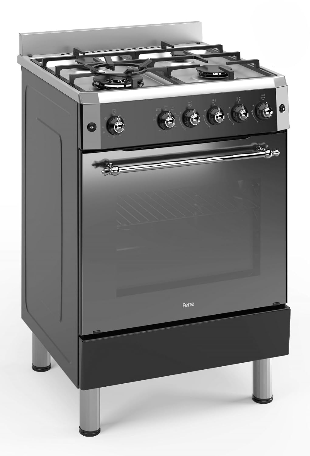 Freistehender Gasherd 59L 4 Brenner Wokbrenner Turbo-Umluft Edelstahl