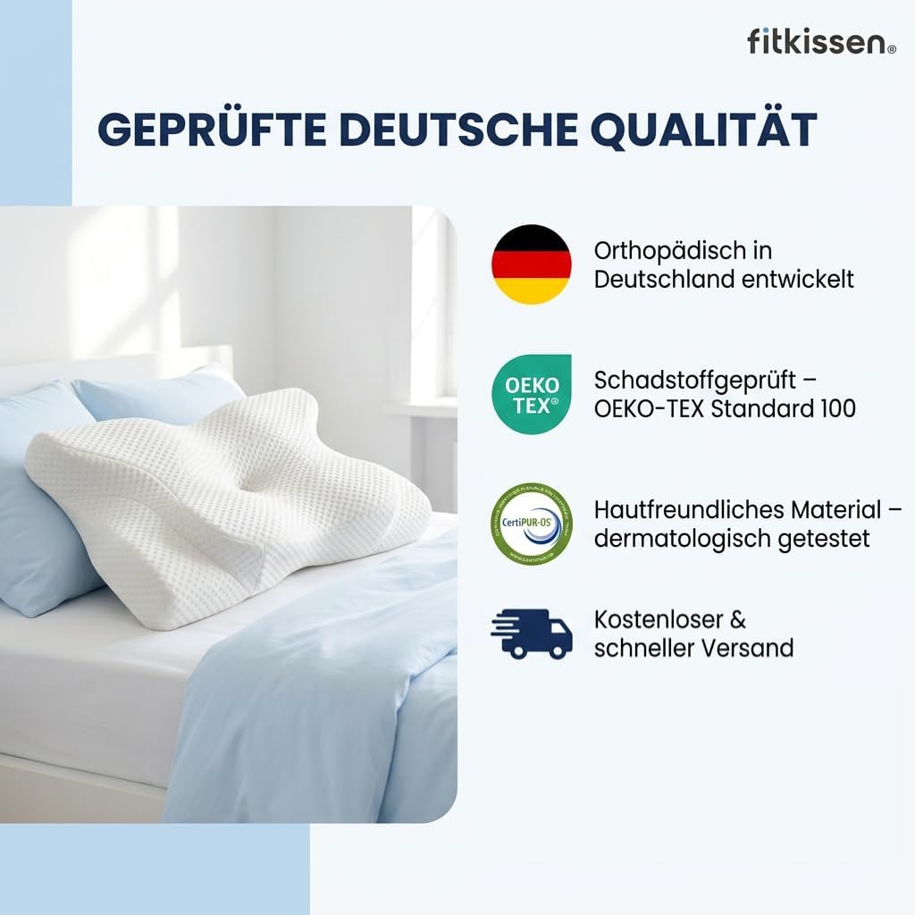 Orthopädisches 4D Kopfkissen - Nackenkissen gegen Nackenschmerzen | Anti Schnarch Memory Foam Nackenstützkissen Rücken-, Bauch- & Seitenschläferkissen Deutsche Entwicklung, Höhenverstellbar
