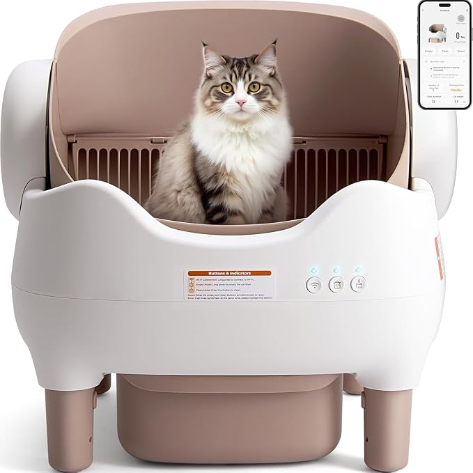 ECO PET SUPPLY Selbstreinigende automatische Katzentoilette mit App-Steuerung - Braun