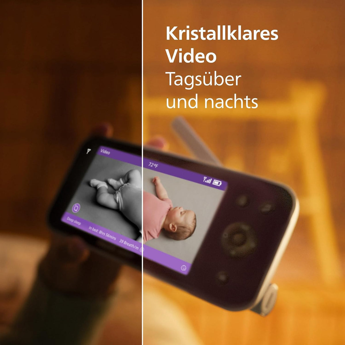 PHILIPS Avent Premium Connected Babyphone mit App - 1080 px HD-Kamera, Schlaf- & Atemtracking mit KI, Schrei-Interpretation, Dekra-Zertifiziert für höchste Cybersicherheit, Wandhalterung, SCD974/26