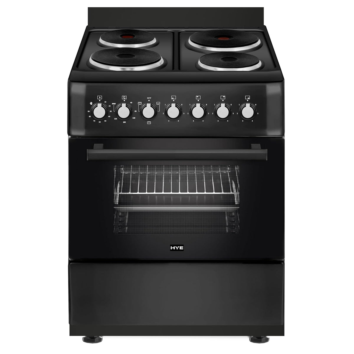 Elektroherd 62L Backofen 4 Kochplatten Freistehend 60cm Mattschwarz