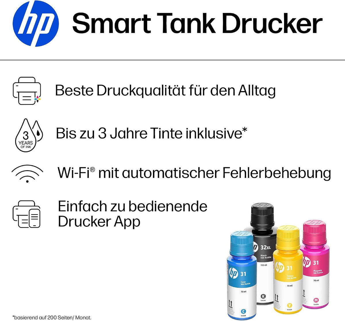 HP Smart Tank 6006 3-in-1 Multifunktionsdrucker (WLAN; Mobiles Drucken) – 3 Jahre Tinte inklusive, 3 Jahre Garantie, großer Tintentank, hohe Reichweite, Drucken in hoher Qualität