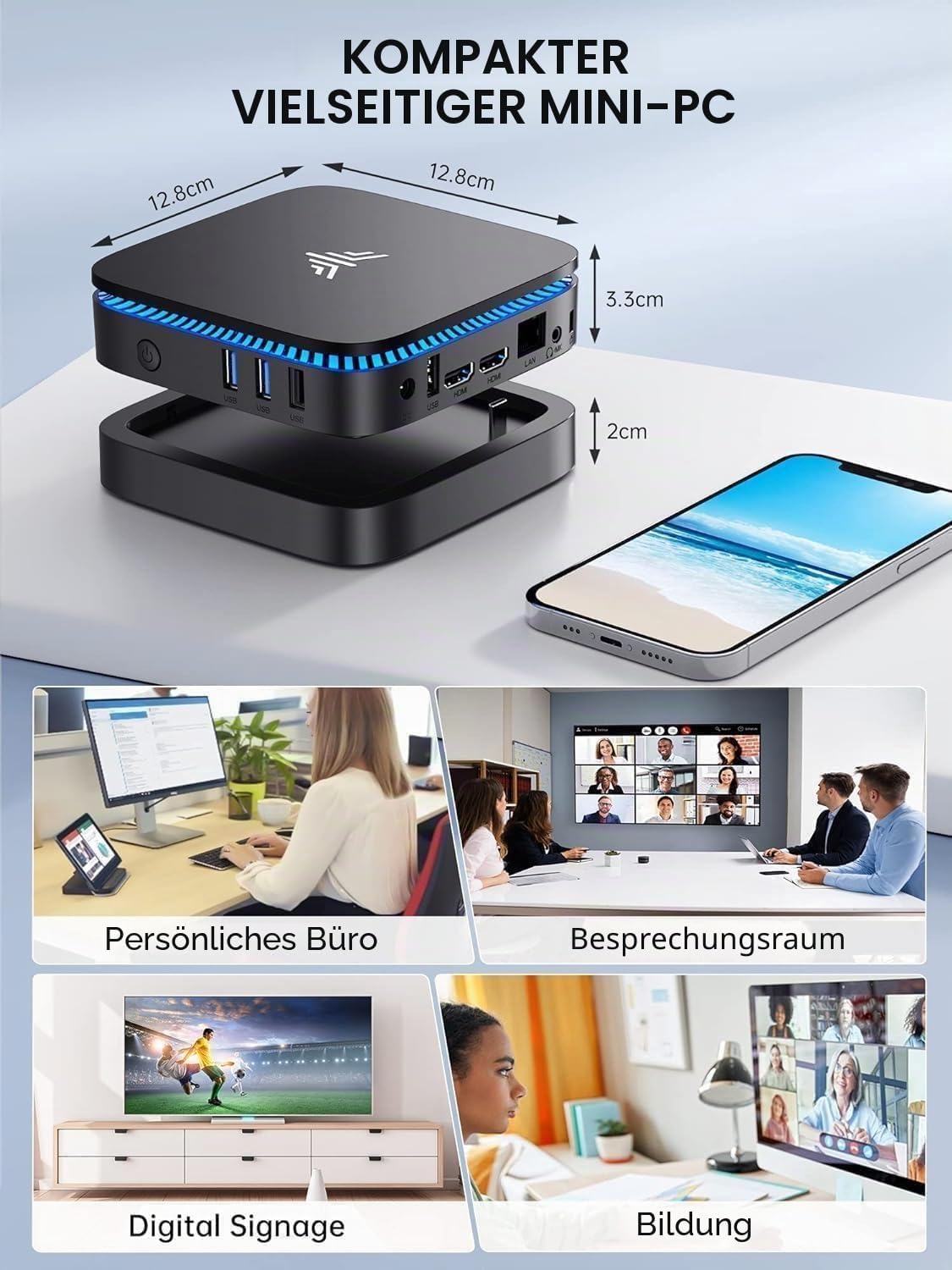 ACEMAGICIAN Mini PC Intel N5030 (bis zu 3,1 GHz) 12GB RAM 256GB SSD
