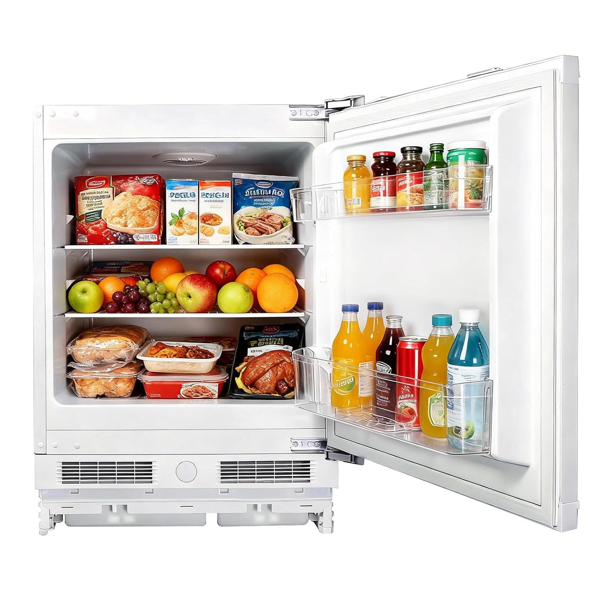 Einbau-Unterbaukühlschrank 110L LED-Licht Wechselbarer Türanschlag Weiß
