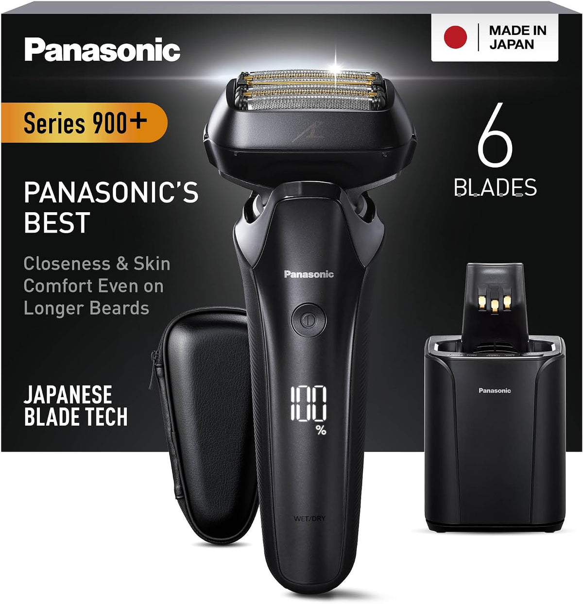 Panasonic Series 900+ ES-LS9A-K803 6-Klingen Nass- & Trockenrasierer für Männer, Elektrorasierer mit Bartdichtensensor und automatischem Reinigungs- und Ladesystem