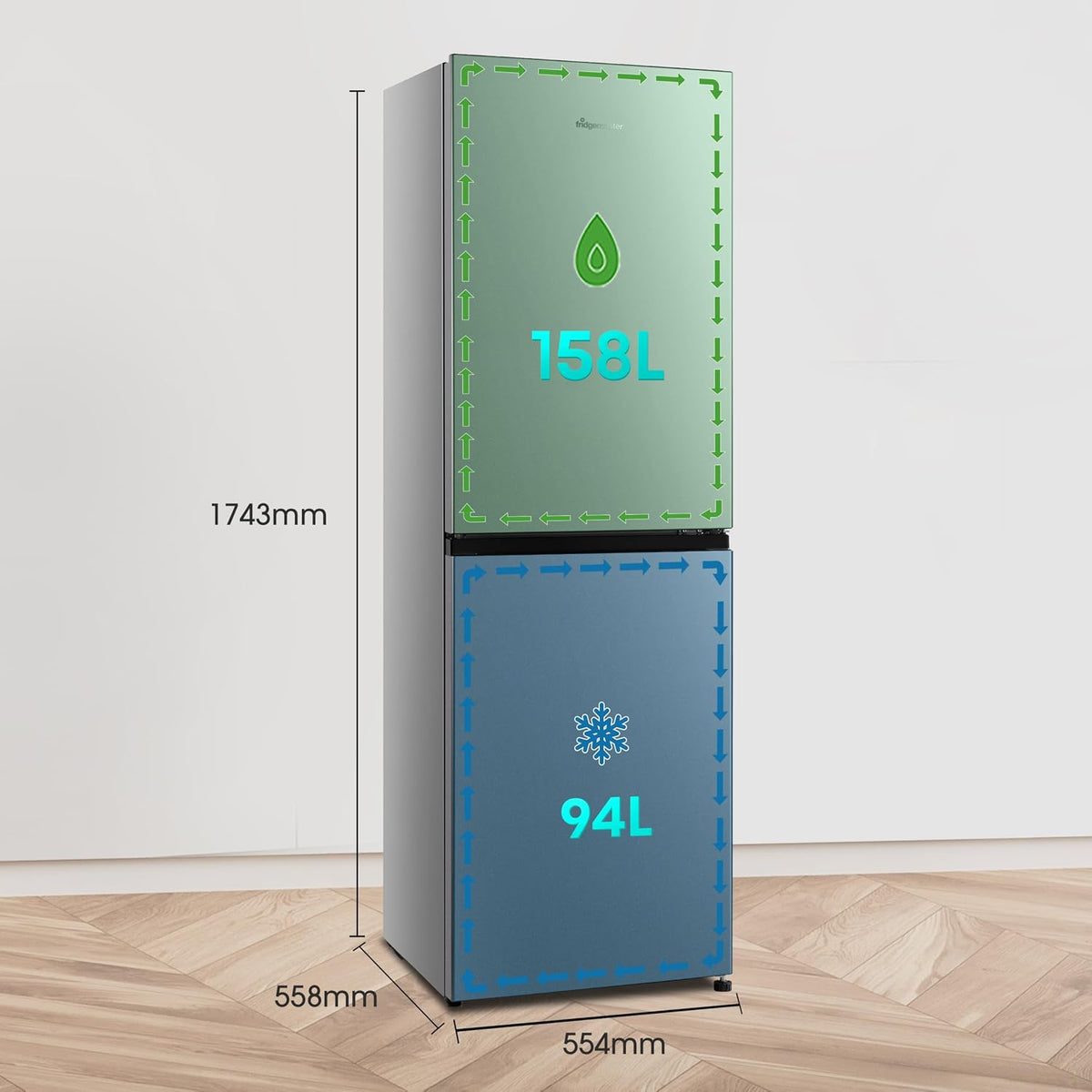 Freistehende Kühl-Gefrierkombination 252L 50/50 No Frost LED Silber