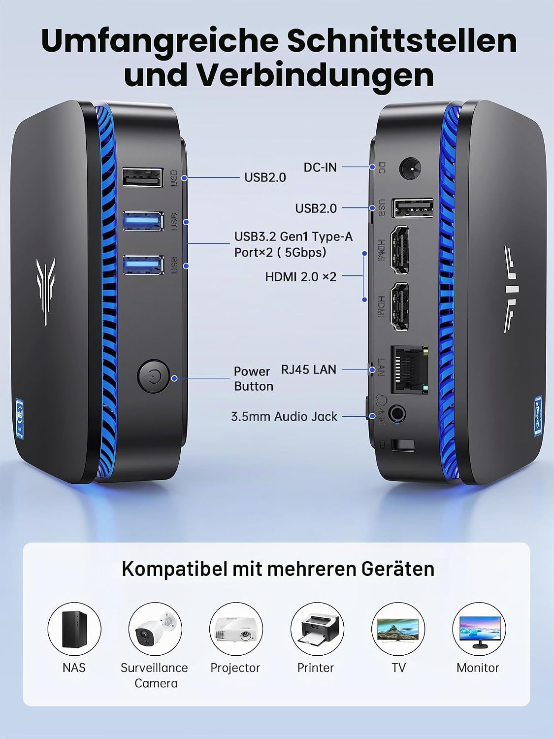 ACEMAGICIAN Mini PC Intel N5030 (bis zu 3,1 GHz) 12GB RAM 256GB SSD