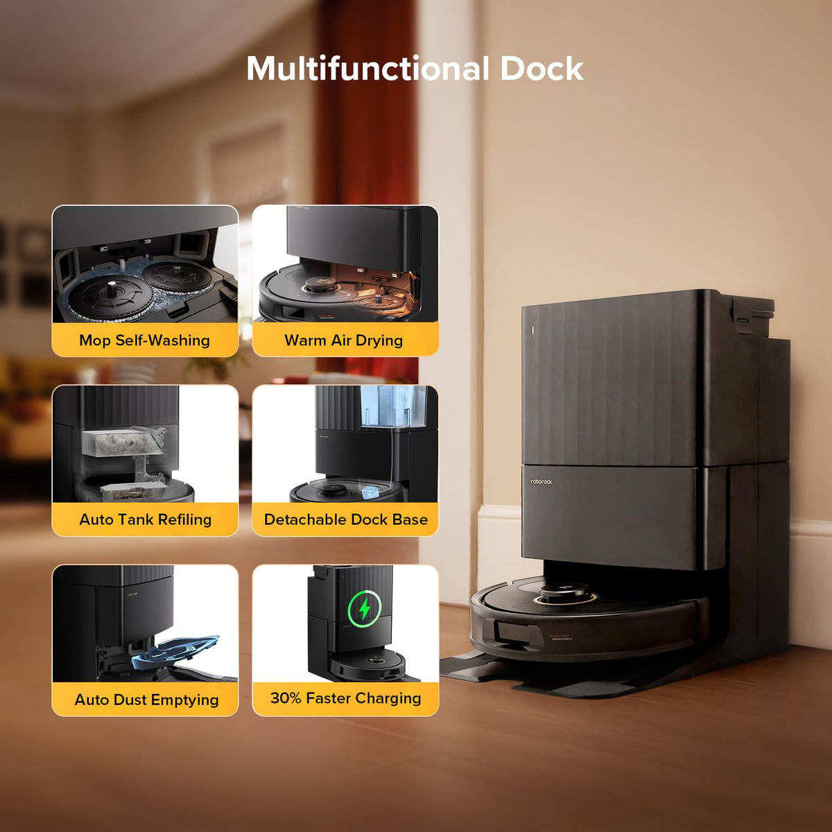 Saugroboter Mit Wischfunktion 12000Pa Saugkraft FlexiArm Kantenwischen Schwarz