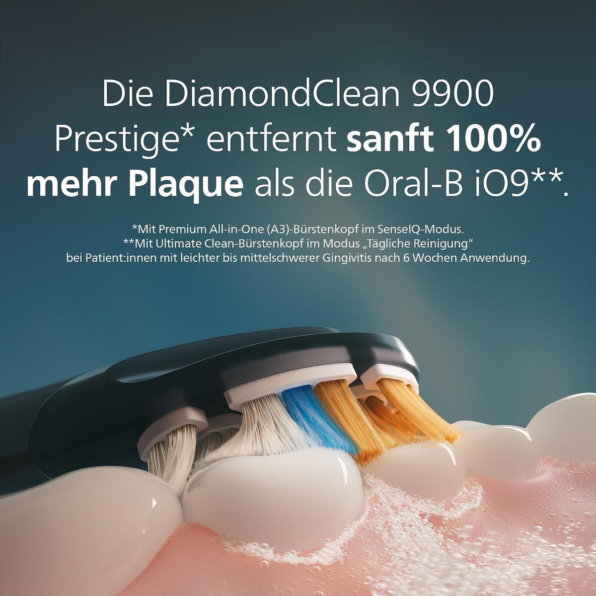 Philips Sonicare Next-Generation DiamondClean 9900 Prestige elektrische Zahnbürste - intelligentes Feedback zur Putzabdeckung, intelligente Andruckkontrolle, 24 Einstellungen, Quarzschwarz, HX9813/92