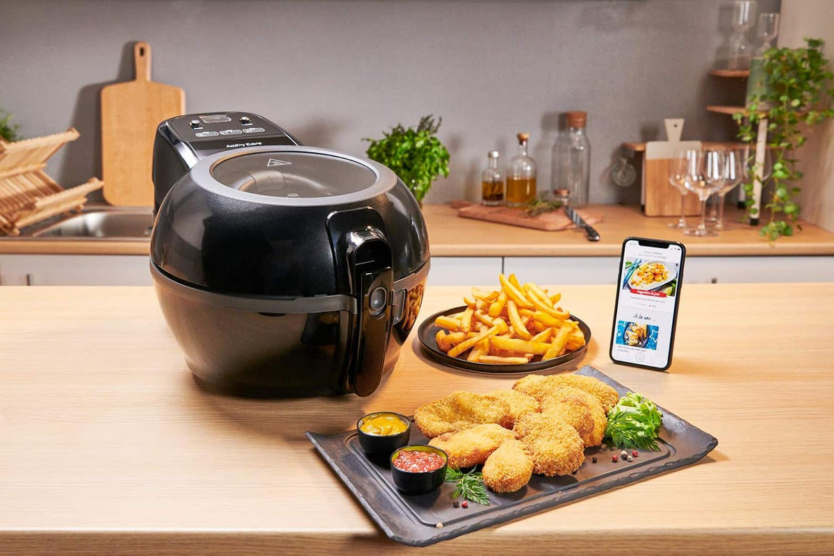Heißluftfritteuse 1,2kg Fassungsvermögen 1550W 6 Personen Wenig Öl Automatischer Rührarm Schwarz