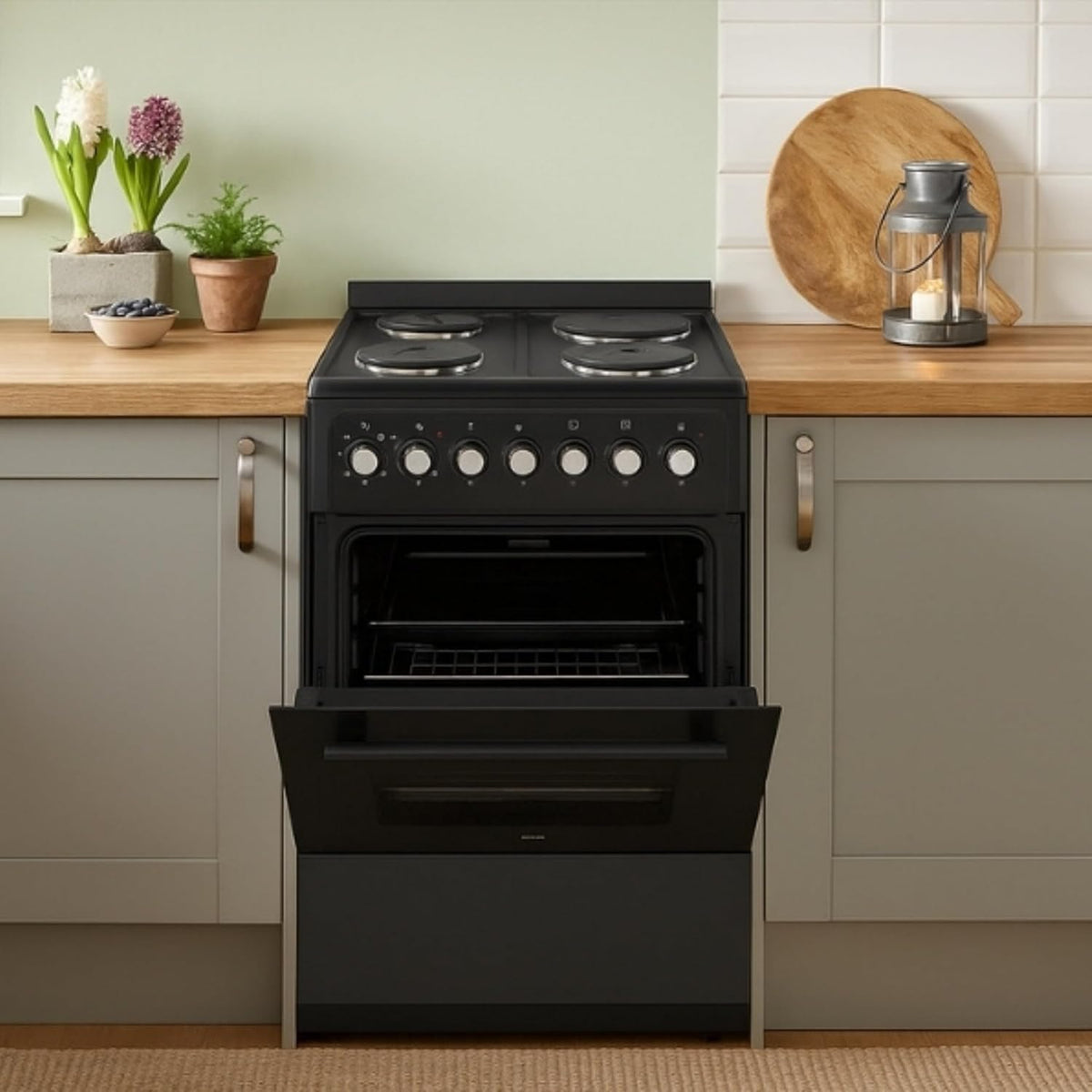 Elektroherd 62L Backofen 4 Kochplatten Freistehend 60cm Mattschwarz