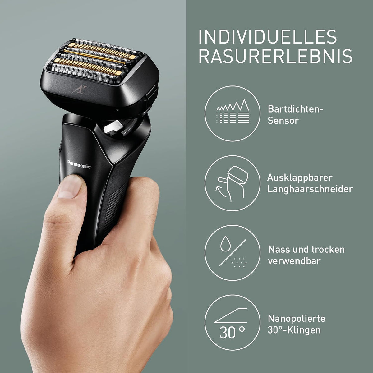 Panasonic Series 900+ ES-LS9A-K803 6-Klingen Nass- & Trockenrasierer für Männer, Elektrorasierer mit Bartdichtensensor und automatischem Reinigungs- und Ladesystem