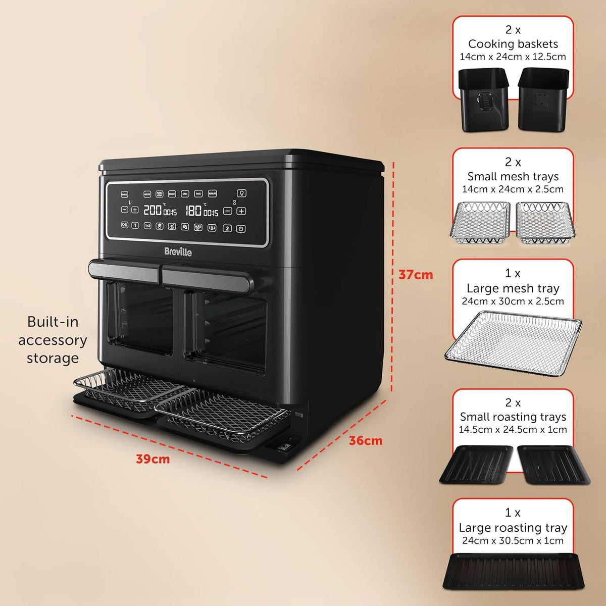 Digitale Zwei-Zonen-Heißluftfritteuse 11L 2400W 10 Programme Schwarz