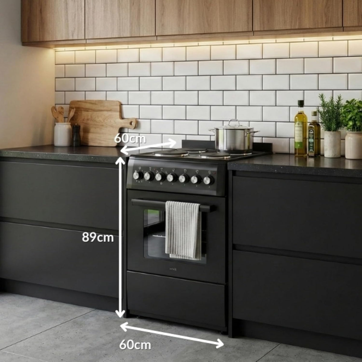 Elektroherd 62L Backofen 4 Kochplatten Freistehend 60cm Mattschwarz