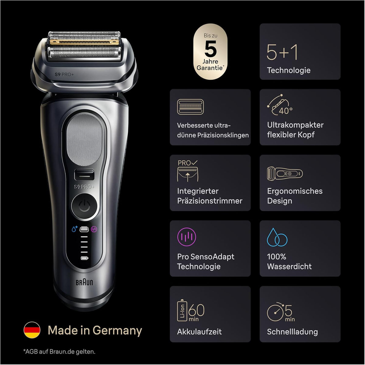 Braun Rasierer Herren Elektrisch Series 9 Pro+, 9677cce, Silber