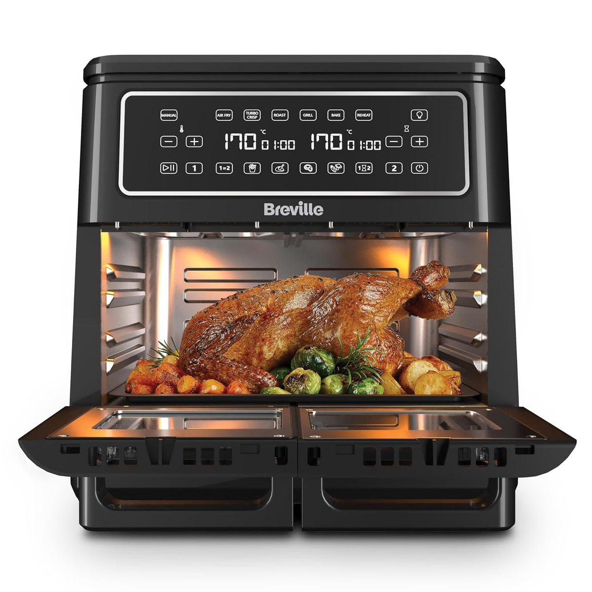 Digitale Zwei-Zonen-Heißluftfritteuse 11L 2400W 10 Programme Schwarz