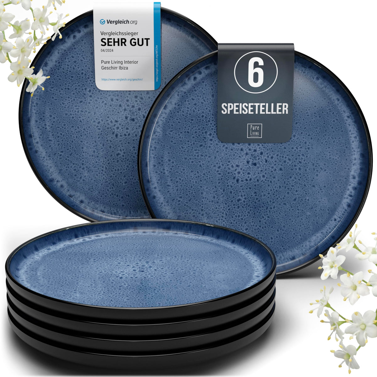 Steingut Geschirrset 12 Personen Ibiza 48 tlg. TESTSIEGER, Traumhaftes Mediterranes Steingut Geschirr Set, Schüssel- und Teller Set, Tafelservice 12 Personen, Geschirrsets Pure Living in Salbeigrün