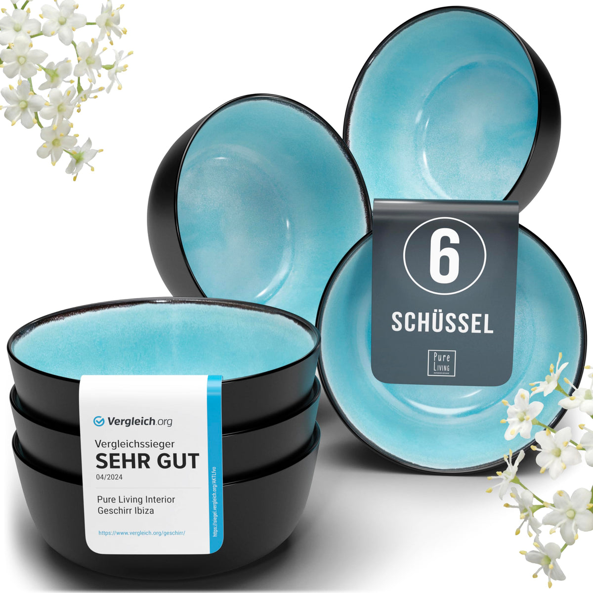 Steingut Geschirrset 12 Personen Ibiza 48 tlg. TESTSIEGER, Traumhaftes Mediterranes Steingut Geschirr Set, Schüssel- und Teller Set, Tafelservice 12 Personen, Geschirrsets Pure Living in Salbeigrün