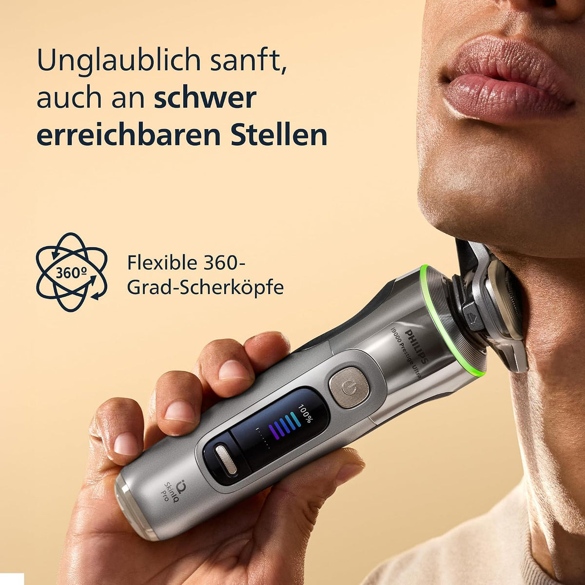 Philips Rasierer i9000 Prestige Ultra für Herren, Nass- und Trockenrasur, chrom, Druck- und Bewegungssensor, 5+1 Bartstyler, Nasenhaartrimmer, Reinigungsstation, Ladestation und Reiseetui (XP9404/38)