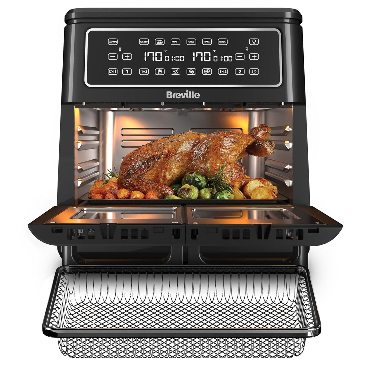 Digitale Zwei-Zonen-Heißluftfritteuse 11L 2400W 10 Programme Schwarz