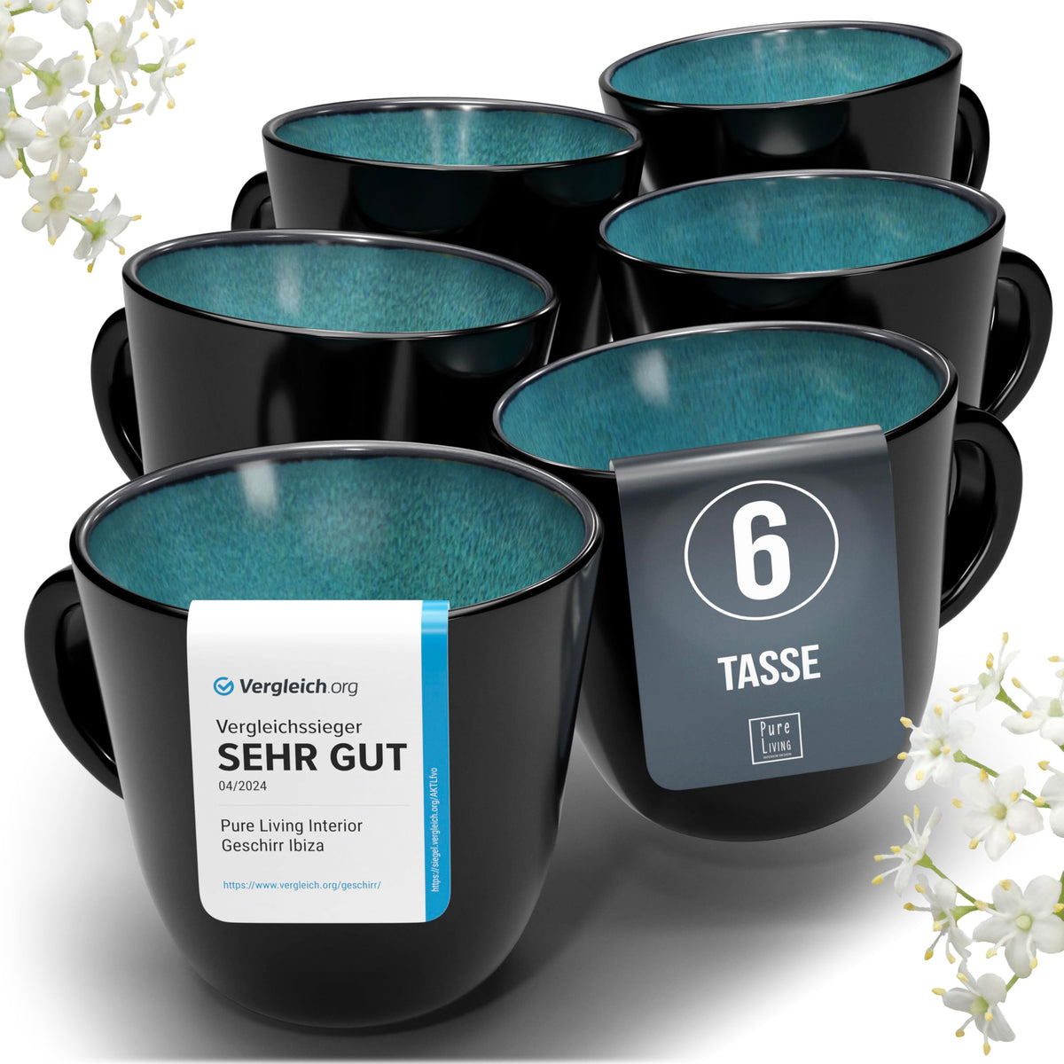 Steingut Geschirrset 12 Personen Ibiza 48 tlg. TESTSIEGER, Traumhaftes Mediterranes Steingut Geschirr Set, Schüssel- und Teller Set, Tafelservice 12 Personen, Geschirrsets Pure Living in Salbeigrün