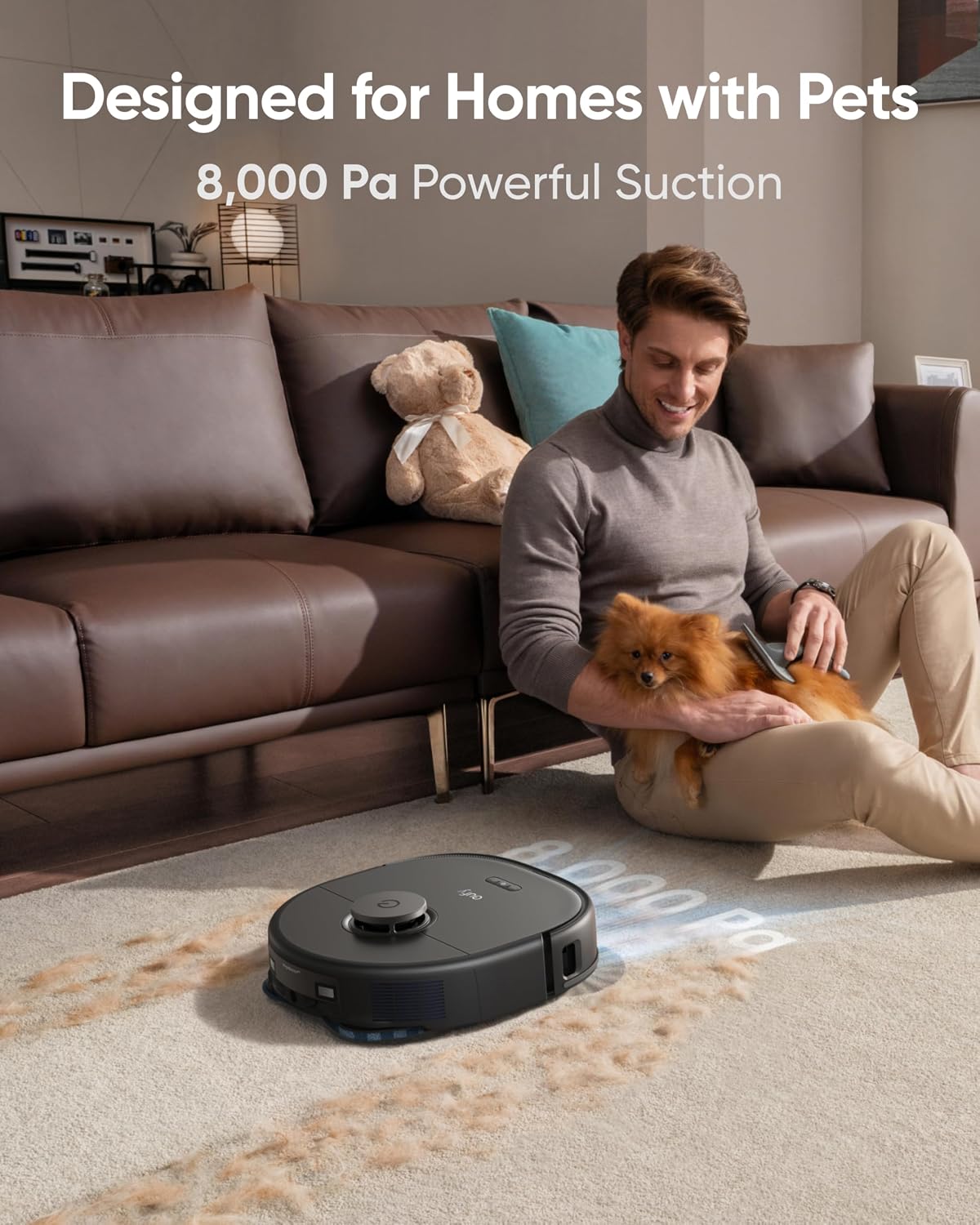 Saugroboter Mit Wischfunktion 8000Pa Saugkraft Doppel-Wischpads Auto-Lift Schwarz