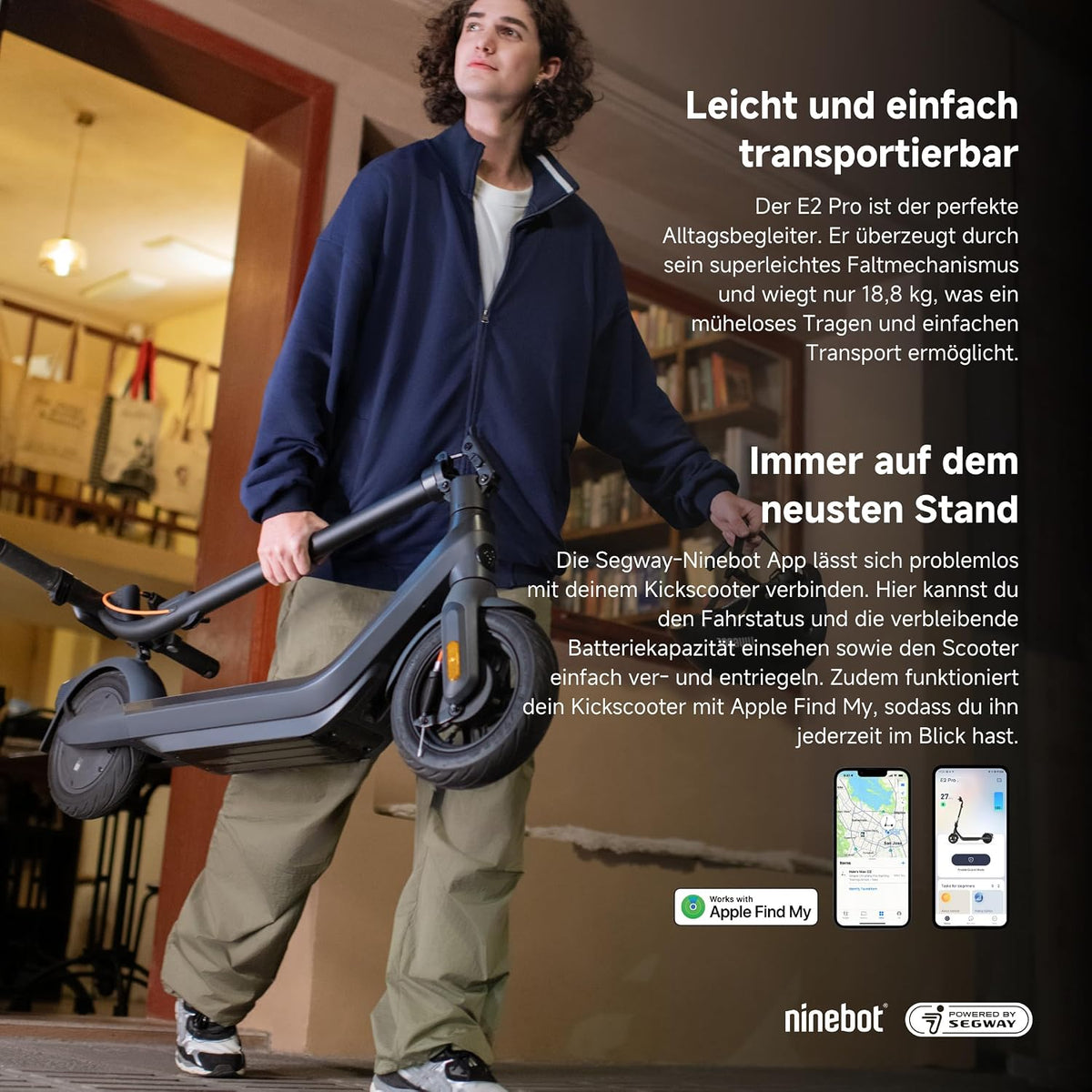 Segway-Ninebot E2 Pro D Adult Road Legal E-Scooter Max 20km/h Speed 35km Range Anti Slip Traction Control System