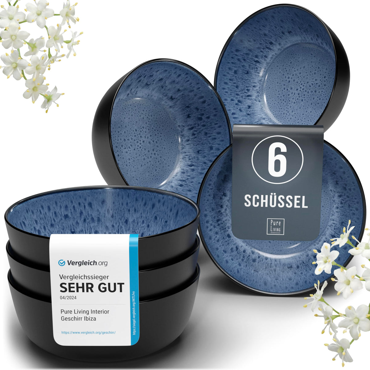 Steingut Geschirrset 12 Personen Ibiza 48 tlg. TESTSIEGER, Traumhaftes Mediterranes Steingut Geschirr Set, Schüssel- und Teller Set, Tafelservice 12 Personen, Geschirrsets Pure Living in Salbeigrün
