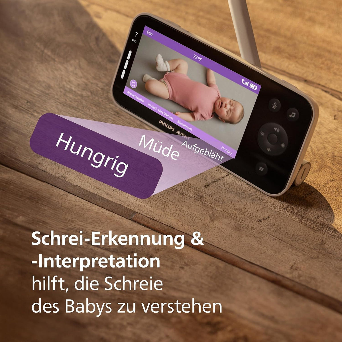 PHILIPS Avent Premium Connected Babyphone mit App - 1080 px HD-Kamera, Schlaf- & Atemtracking mit KI, Schrei-Interpretation, Dekra-Zertifiziert für höchste Cybersicherheit, Wandhalterung, SCD974/26