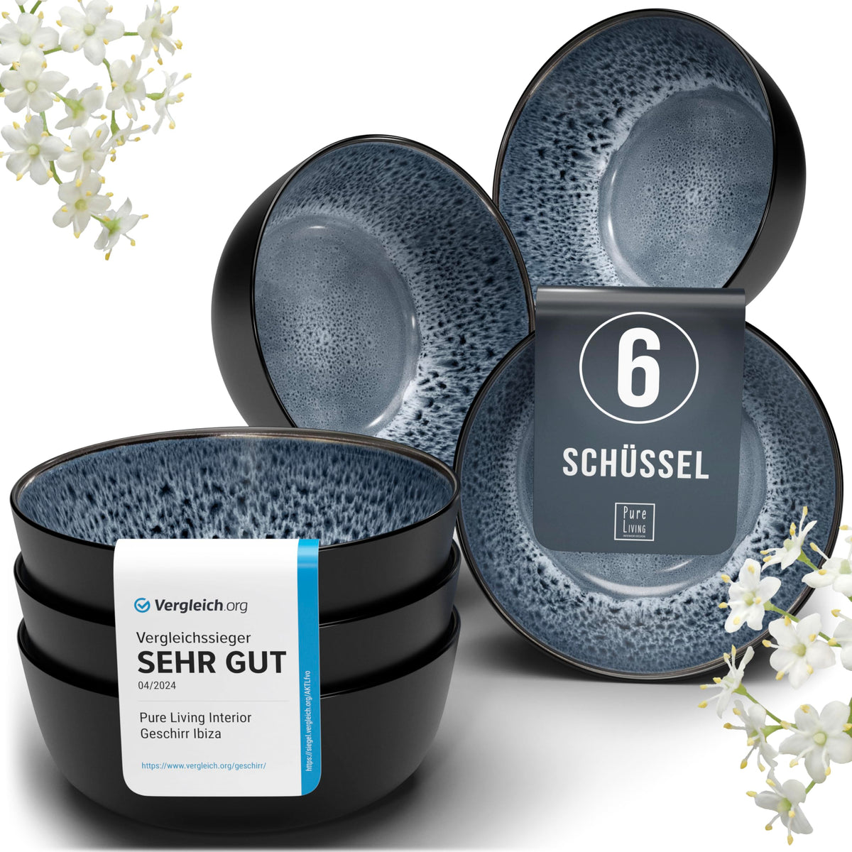 Steingut Geschirrset 12 Personen Ibiza 48 tlg. TESTSIEGER, Traumhaftes Mediterranes Steingut Geschirr Set, Schüssel- und Teller Set, Tafelservice 12 Personen, Geschirrsets Pure Living in Salbeigrün