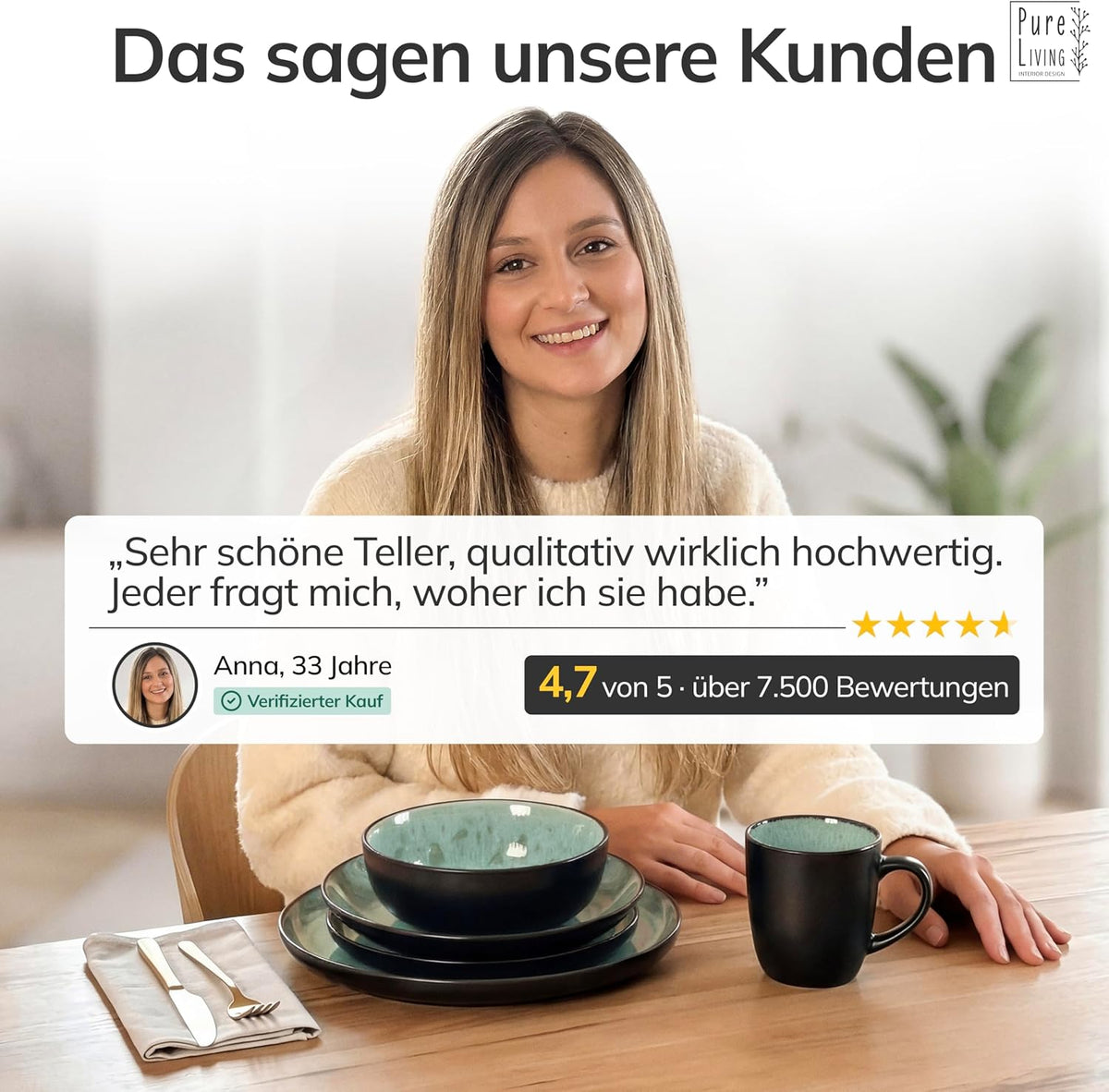 Steingut Geschirrset 12 Personen Ibiza 48 tlg. TESTSIEGER, Traumhaftes Mediterranes Steingut Geschirr Set, Schüssel- und Teller Set, Tafelservice 12 Personen, Geschirrsets Pure Living in Salbeigrün