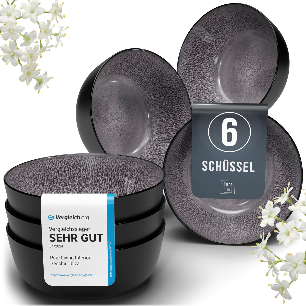 Steingut Geschirrset 12 Personen Ibiza 48 tlg. TESTSIEGER, Traumhaftes Mediterranes Steingut Geschirr Set, Schüssel- und Teller Set, Tafelservice 12 Personen, Geschirrsets Pure Living in Salbeigrün